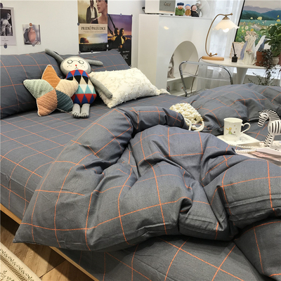 北欧简约ins男士耐脏格子四件套