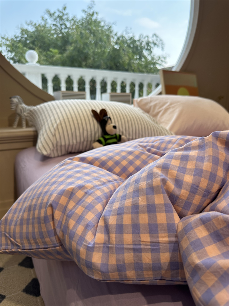 日式多巴胺少女香芋紫格子四件套