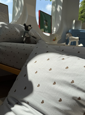 蓝灰色小爱心心双层纱床笠床单单件保护套全棉纯棉0.9m1.35米学生