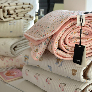 秋冬棉加绒夹棉床盖三件套韩式少女心可爱加厚床盖ins宝宝绒1.5m