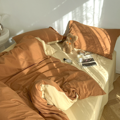 ins日式简约纯色水洗棉四件套