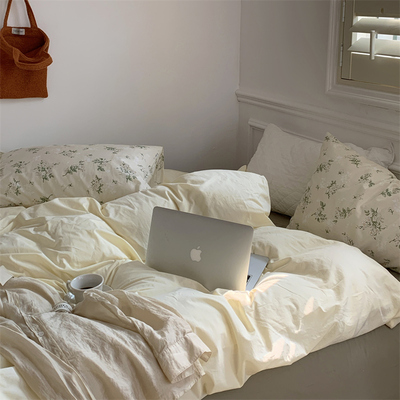 ins纯色混搭水洗棉床上四件套棉