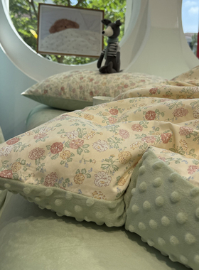 A版纯棉B版宝宝绒美式田园棉加豆豆绒绿色小碎花四件套1.5m1.8米