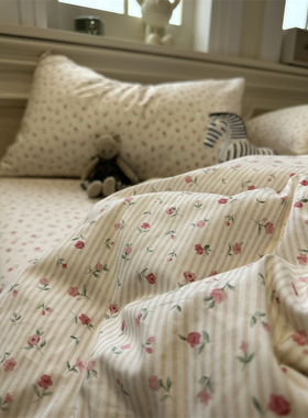 被套单件全棉纯棉粉色条纹碎花玫瑰少女心单双人被芯罩180*220cm