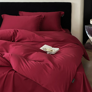50支双股长绒棉简约纯色床上四件套1.5m1.8全棉柔软床单被套裸睡
