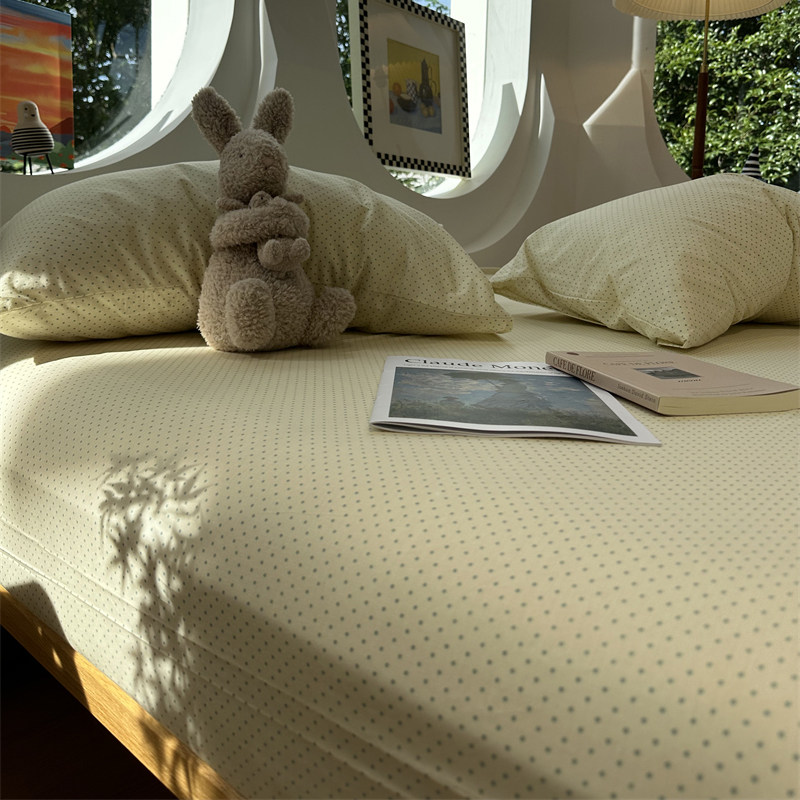 简约奶油绿波点纯棉床笠床单单