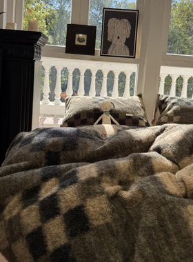 ins冬季加厚A版仿羊绒B版牛奶绒咖格纹保暖四件套珊瑚绒1.5m1.8米