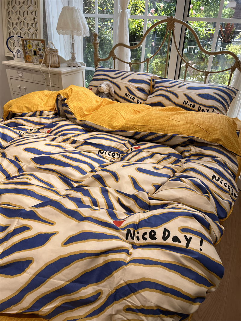 ins蓝色豹纹北欧简约床上四件套全棉纯棉文艺1.5m被套床单三件套 床上用品 床品套件/四件套/多件套 原图主图