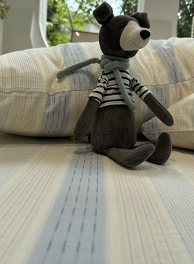 简约少女心蓝色条纹双层纱床笠床单单件保护套全棉纯棉宿舍床罩