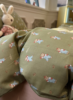 ins卡通小熊绿色少女心双层纱纯棉四件套黄1.5m1.8米全棉三件套