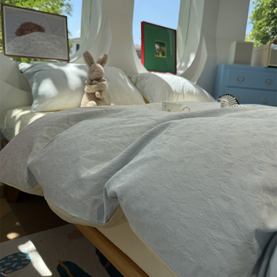 浮雕磨毛秋冬纯棉清风蓝四件套