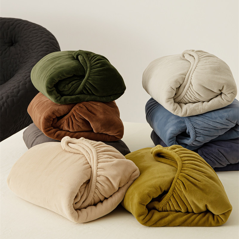 ins简约复古纯色秋冬云芙绒保暖柔软卧室床笠单件保护套宿舍公寓