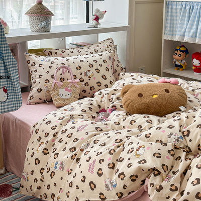 少女豹纹猫猫床上四件套全棉