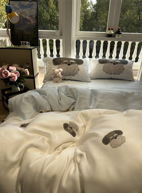 60s兰精天丝数码印花狗狗丝滑四件套1.5m1.8米莱赛尔纤维床单被套