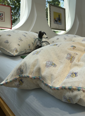 A类蓝色波点小象双层纱母婴级床上四件套1.5m1.8米全棉床单被套