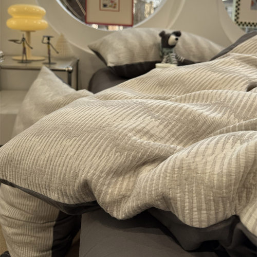 水洗棉提花菱形条纹灰床上四件套