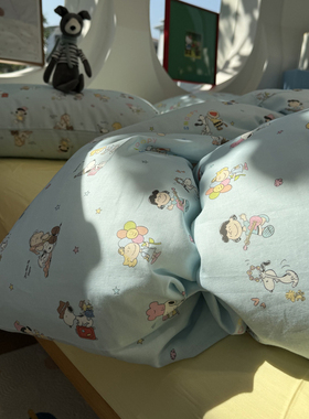 ins卡通顽皮史努比双层纱蓝色四件套全棉纯棉1.5m1.8米学生三件套