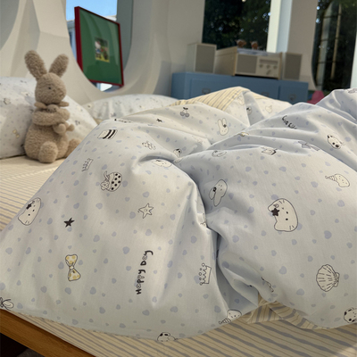 少女心蓝心蓝色小猫四件套全棉