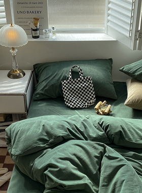 ins宝宝绒天鹅绒小清新少女心绿色绿色纯色床上四件套珊瑚绒1.5米