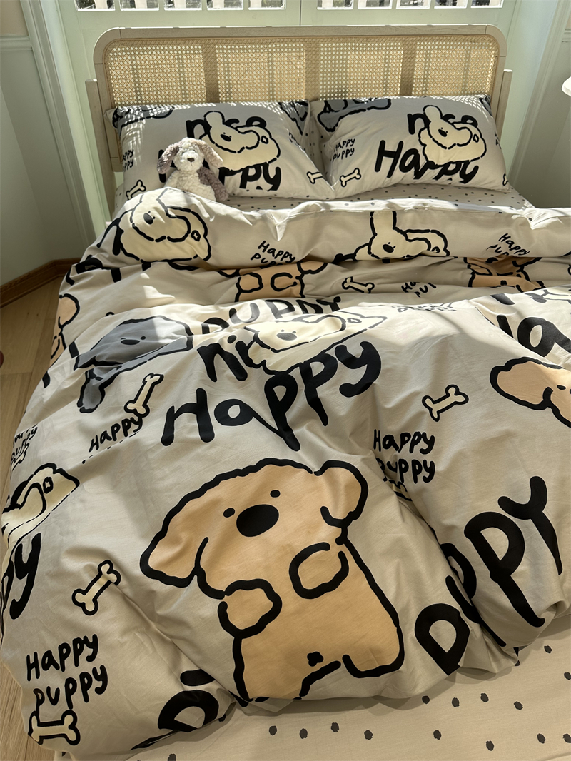 ins风可爱哈皮犬纯棉全棉四件套