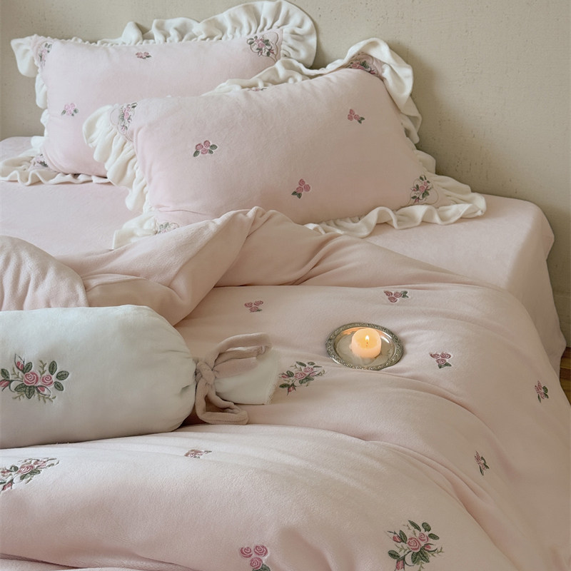 牛奶绒少女心樱花粉色床上四件套