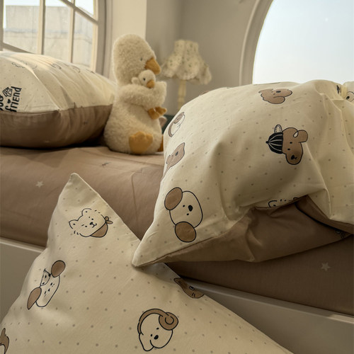 ins卡通波点嗨皮狗床上四件套