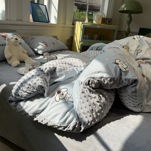 豆豆绒蓝色小熊伙伴床上四件套珊瑚绒1.5m1.8 灯芯绒B版 ins冬季 A版