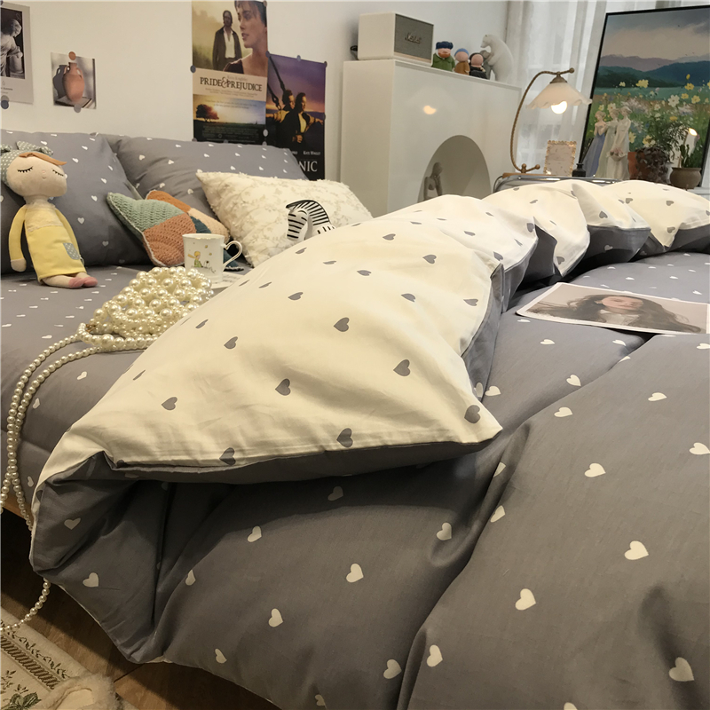ins少女心灰色床上四件套全棉纯棉文艺小清新1.5m被套床单三件套