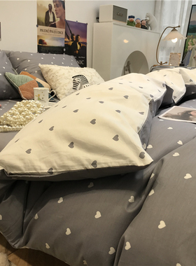 ins少女心灰色床上四件套全棉纯棉文艺小清新1.5m被套床单三件套
