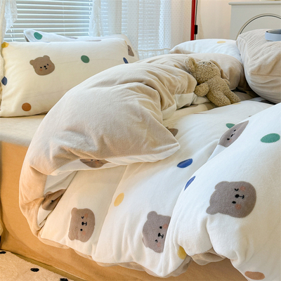 牛奶绒小清新少女心卡通四件套