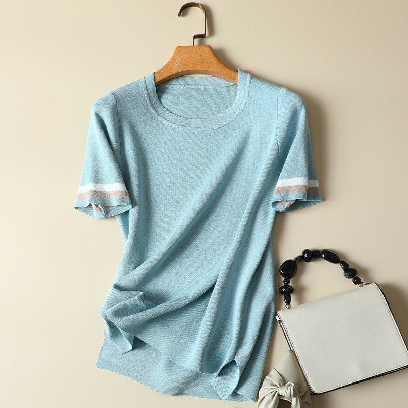 针织衫短袖女装白色t恤上衣