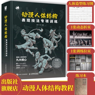 折页 动漫人体结构表现技法专项训练 拉页 施通TC晨戏动漫人体结构绘画教学漫画教程书手绘础自学临摹画册 赠笔记本 电子资源