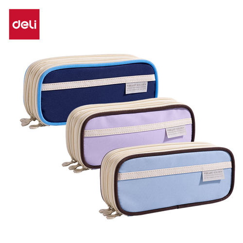 得力三层笔袋大容量文具袋中小学生初中生用女生可爱高颜值文具盒