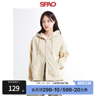 男女同款 SPAO韓國(guó)同款 秋季 休閑開(kāi)衫 寬松連帽衛(wèi)衣外套