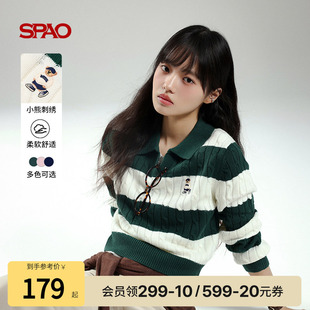 25年春秋翻领条纹针织航海系套头衫 SPAO韩国同款 WOODIE系列