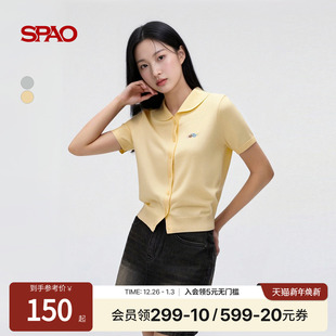 WOODIE系列 女miu系短袖 SPAO韩国同款 新品 针织开衫 25年秋季