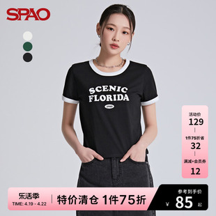 字母印花修身 短款 韩国同款 SPAO女士T恤夏季 T恤SPRPC25G05