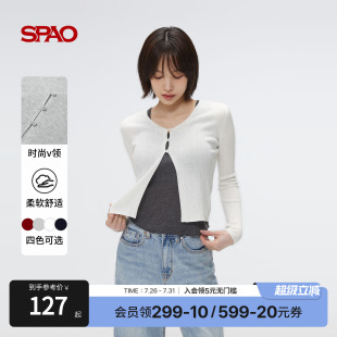 2025年春季 女士纯色修身 SPAO韩国同款 新品 毛衣 V领针织开衫 长袖