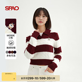 新品 26年春季 SPAO韩国同款 绞花条纹祖母风针织毛衣 WOODIE系列