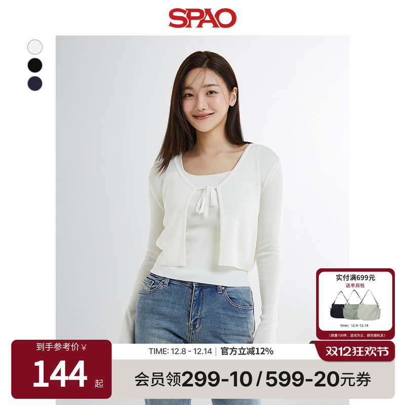SPAO女士时尚甜美系带毛衣开衫
