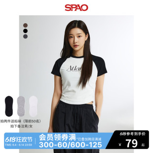 修身 女士时尚 新款 SPAO韩国同款 印花短袖 2024年夏季 T恤SPRPE25G56