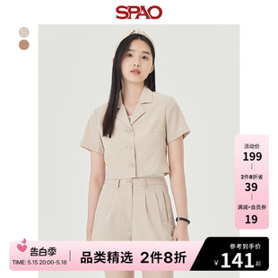 休闲合身短袖 SPAO女士春季 短款 SPYAD26S20 新款 衬衫