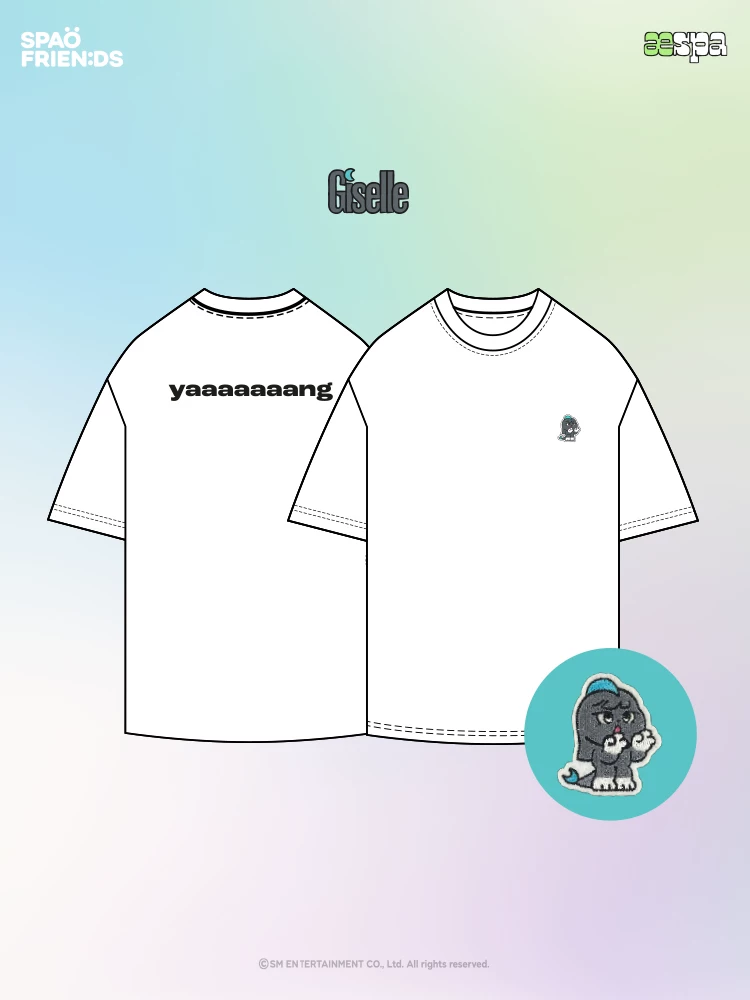 AESPA X SPAO ко-брендированные мужчины и женщины те же милые мультяшные вышитые повседневные короткие рукава футболка Sprld4tu02