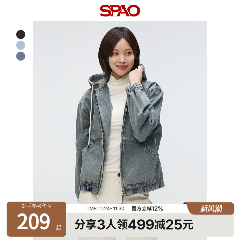 SPAO韩国同款25年春秋男女同款潮流复古牛仔外套