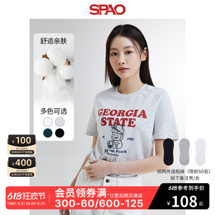 新款 字母纯色印花T恤SPRPE24G63 女士韩版 2024年夏季 SPAO韩国同款