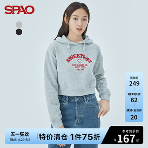 SPAO女士卫衣春季新款加绒短款印花连帽卫衣SPMHC4TS21