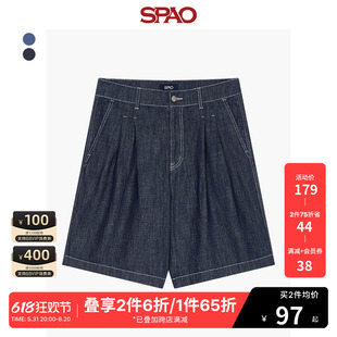 新款 SPAO男士 春季 SPTND25H11 牛仔裤 休闲宽松直筒牛仔短裤