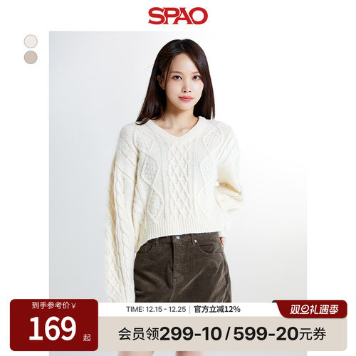 SPAO冬季新品女士休闲V领毛衣