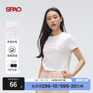 短袖 SPAO韩国同款 女士简约易搭日常字母短款 新品 T恤 2025年夏季