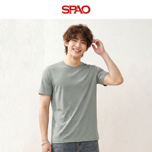 SPAO韩版简约灰豆绿T恤男2026新款圆领宽松显瘦基础课短袖上衣mh